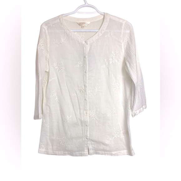 Northern Reflections Button Up, 3/4 Sleeve Gauzy 100% Cotton, Sheer, Airy - Picture 1 of 14
